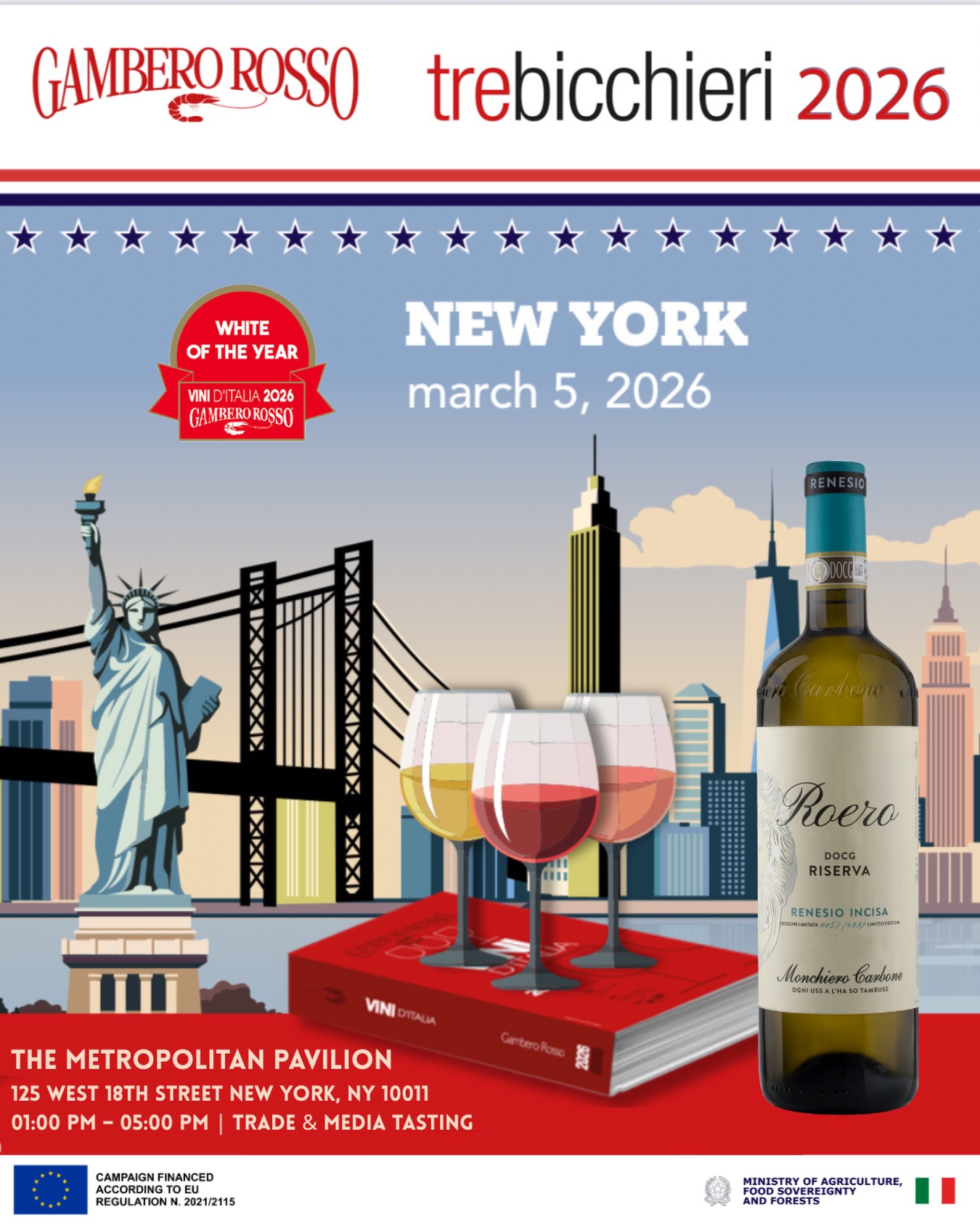 Il Tre Bicchieri World Tour 🌎✨ prosegue: prossima tappa a New York il 5 Marzo!  Ci sarà @francesco_monchiero a presentare il nostro Renesio Incisa 2020, Bianco dell’Anno 2026, con il nostro importatore @goldenramimports !
-
-
The Tre Bicchieri World Tour 🌎✨ continues: next stop in New York on March 5th! The White of the Year 2026 Roero Arneis Renesio Incisa 2020 will be presented by @francesco_monchiero and our importer @goldenramimports ! 

#bestwhiteofitaly #renesioincisa #monchierocarbone #trebicchieri #topitalianwinesroadshow @gamberorossointernational
