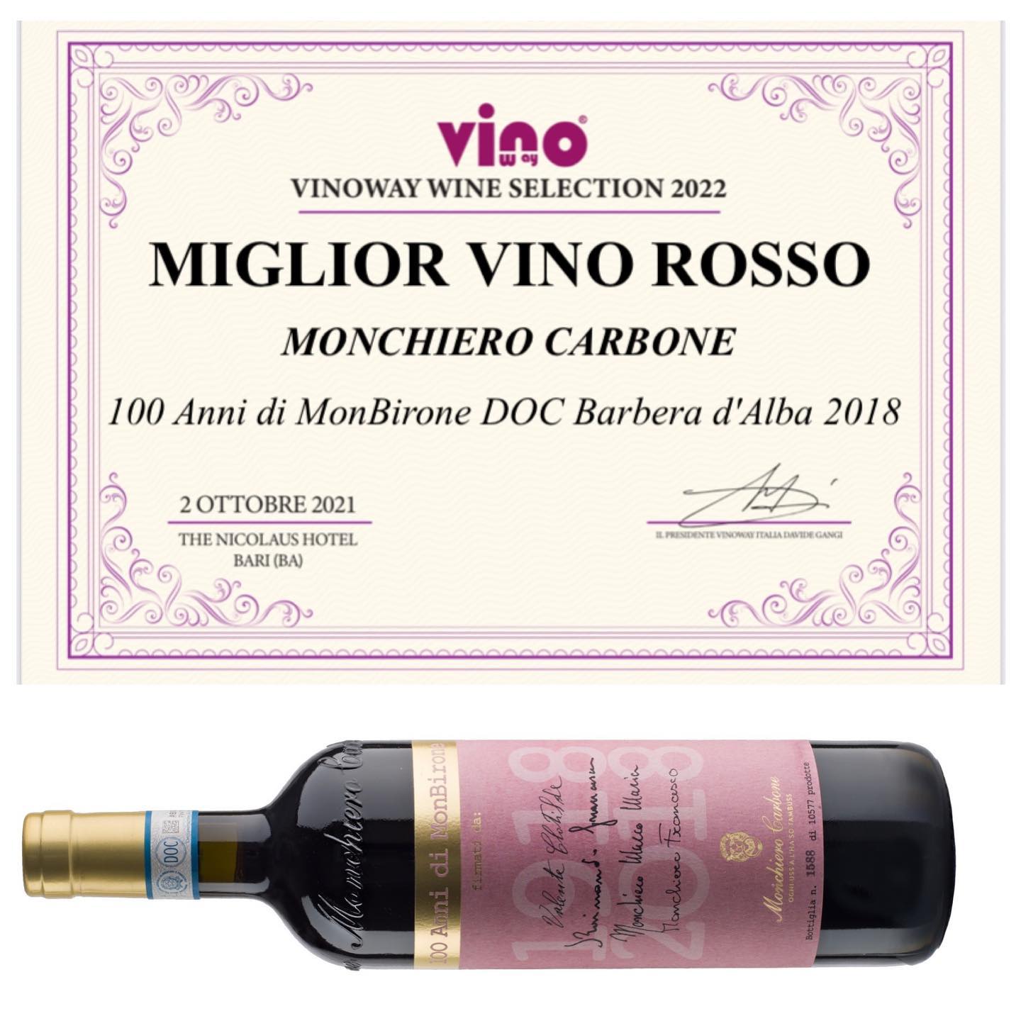 MIGLIOR VINO ROSSO DELL’ANNO : 💯 Anni Barbera d’Alba MonBirone 2018  per @vinoway Wine Selection ! 🎉
-
-
-
BEST RED WINE OF THE YEAR: Barbera d’Alba MonBirone 2018 💯Centenary Edition! By @vinoway Wine Selection ! 🎉 

#barberadalba #roero #monchierocarbone #monchierocarbonewinery #monbirone100anni #monbironebarberadalba #vinowaywineselection #bestredwine #winepassion #winelover #bestwine #migliorvinorosso
